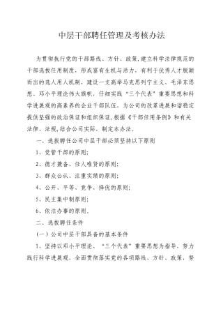 中层干部聘任管理及考核办法