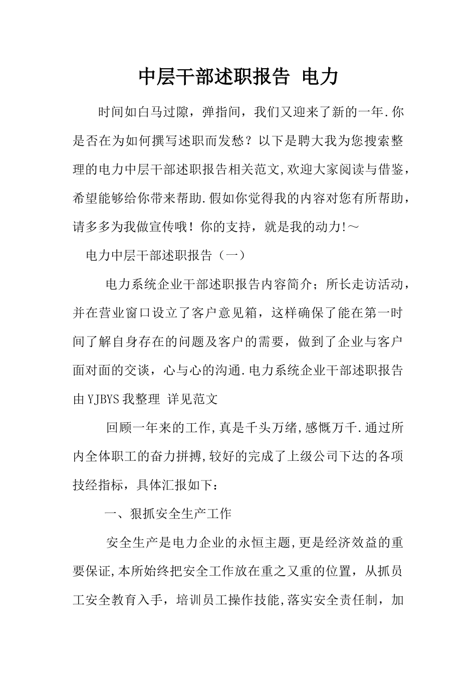 中层干部述职报告-电力_第1页