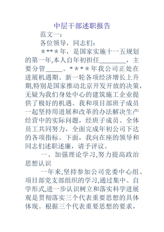 中层干部述职报告