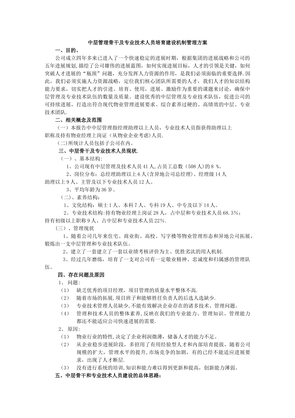 中层管理骨干及专业技术人员培养建设机制管理方案_第1页