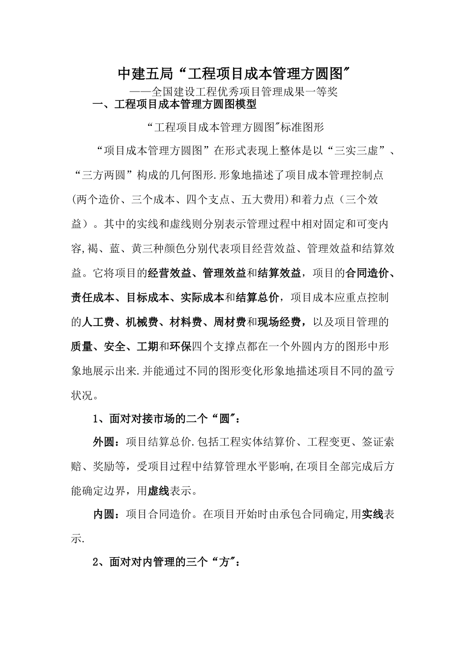 中建五局“工程项目成本管理方圆图”_第1页
