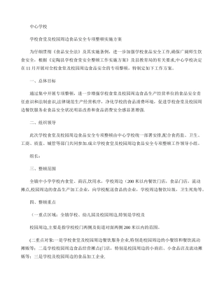 中心学校食品安全整顿工作方案.