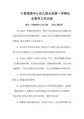 中心幼儿园大班社会教学工作总结