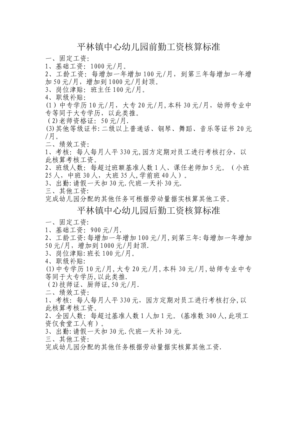 中心幼儿园聘用员工工资标准_第1页