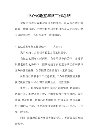 中心试验室年终工作总结