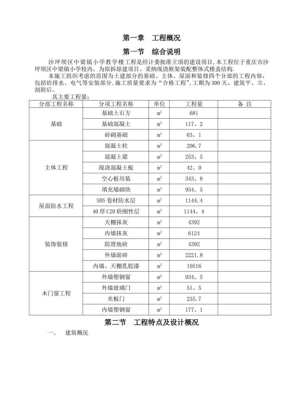 中梁小学教学楼新建工程施工组织设计_第1页