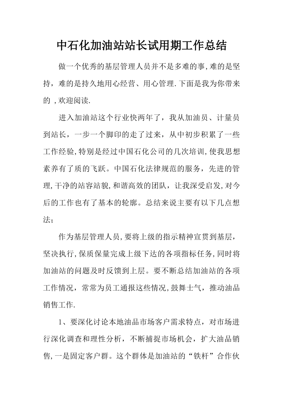 中石化加油站站长试用期工作总结_第1页