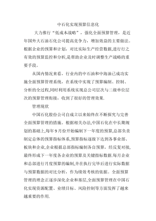 中石化实现预算信息化