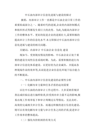 中石油内部审计信息化发展与建设的探讨