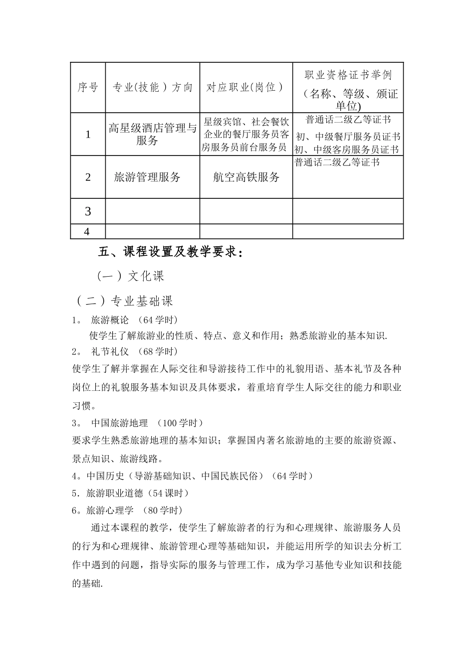 中等职业学校高星级酒店管理实施性教学计划_第2页