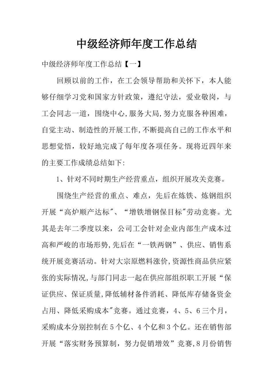 中级经济师年度工作总结_第1页