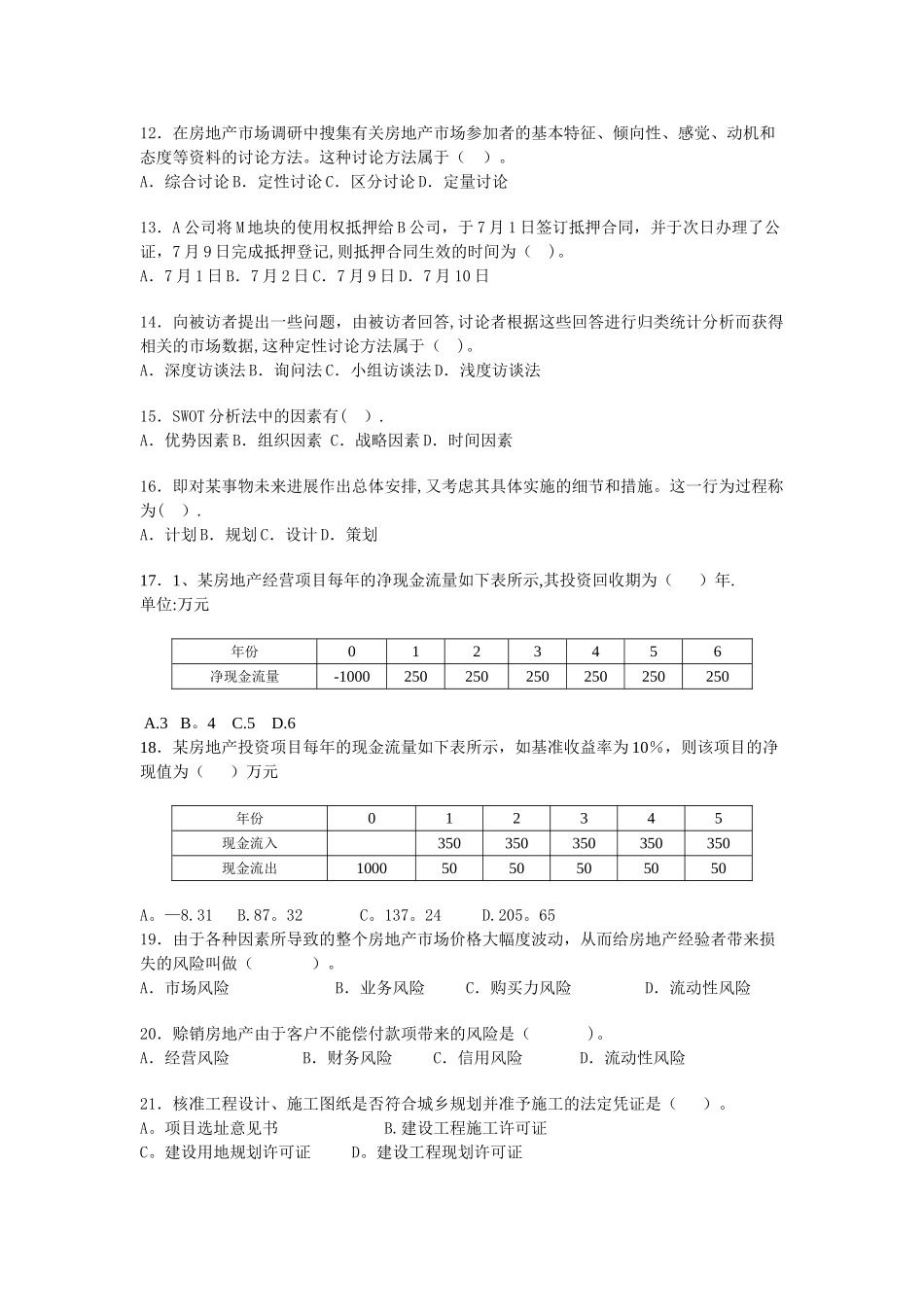 中级经济师房地产经济专业知识与实务模拟题_第2页