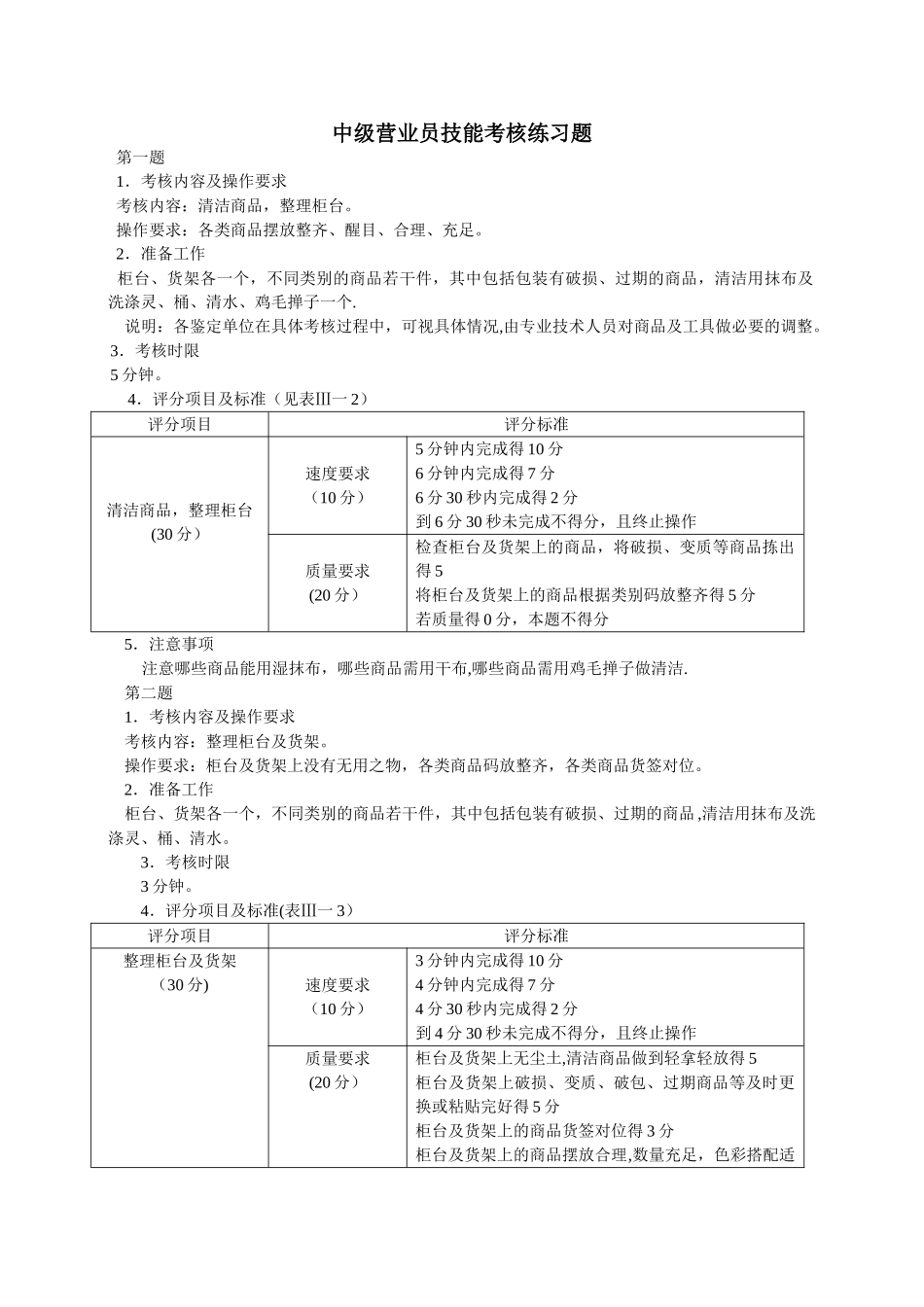 中级营业员技能考核练习题_第1页