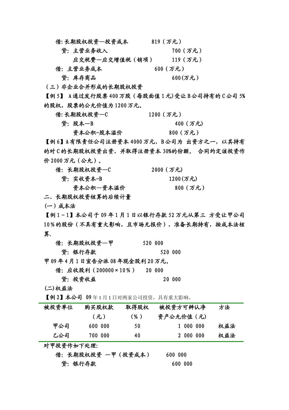 中级财务会计-长期股权投资核算例题_第2页