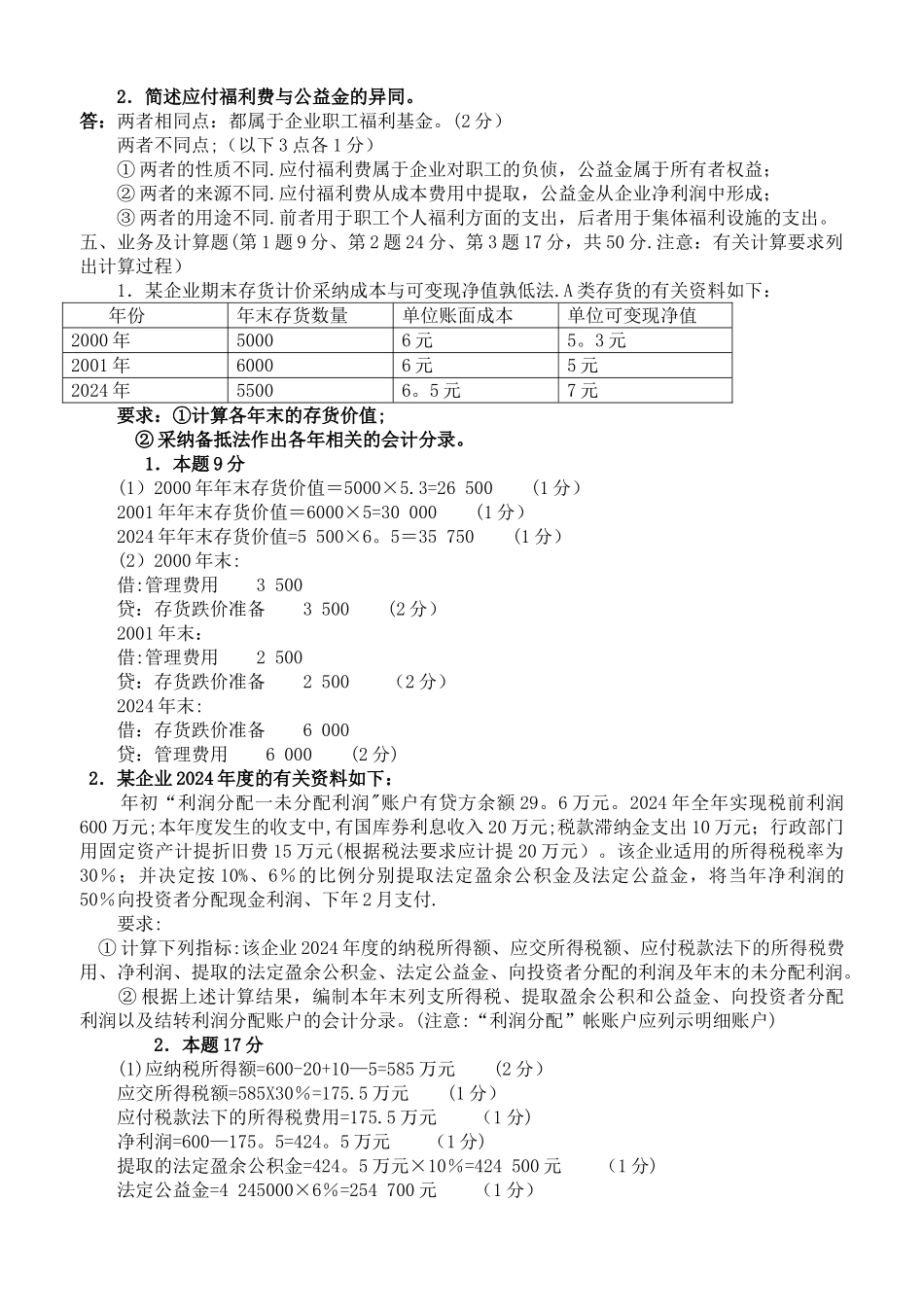 中级财务会计模拟试题_第3页