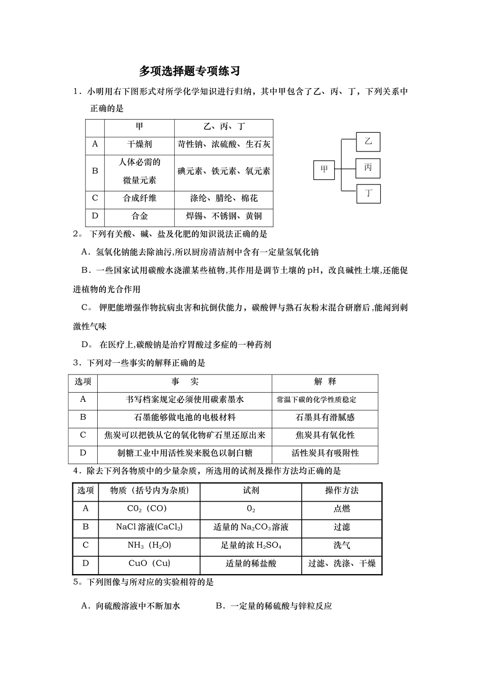 中考化学之多项选择题专项练习试题及答案_第1页