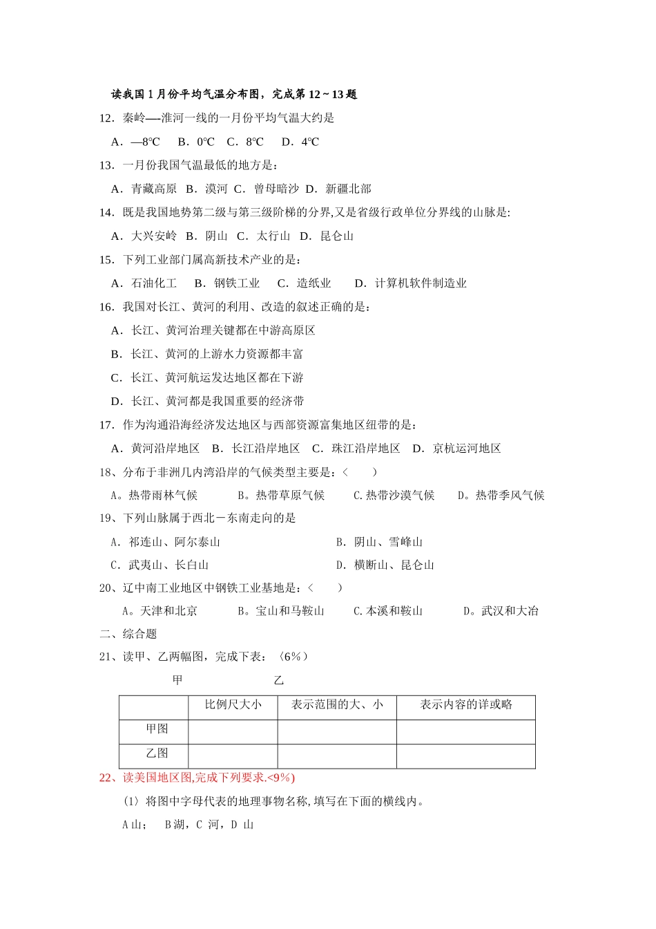 中考地理模拟考试题及答案_第2页