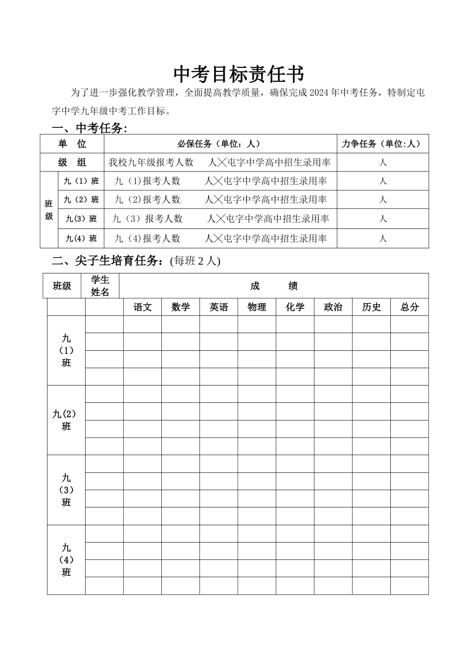 中考目标责任书_第1页