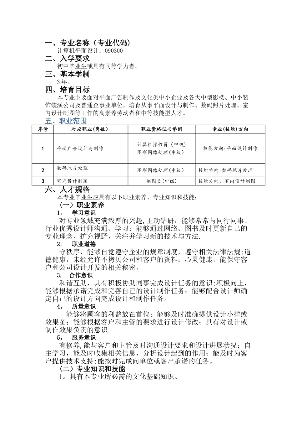 中职《计算机平面设计》专业人才培养方案剖析_第1页