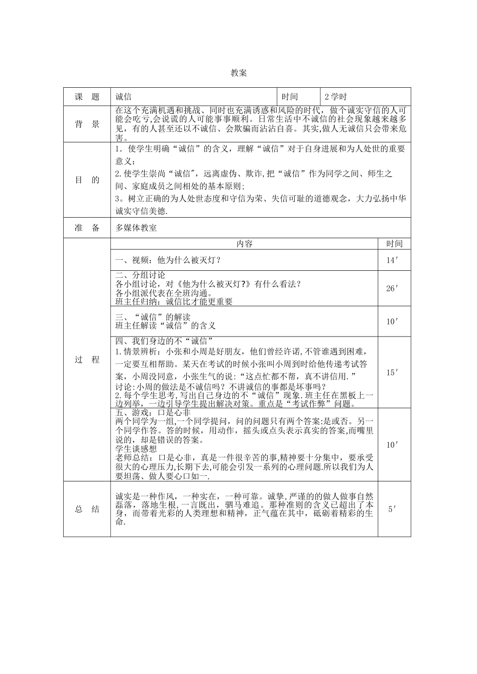 中职主题班会教案：诚信_第1页