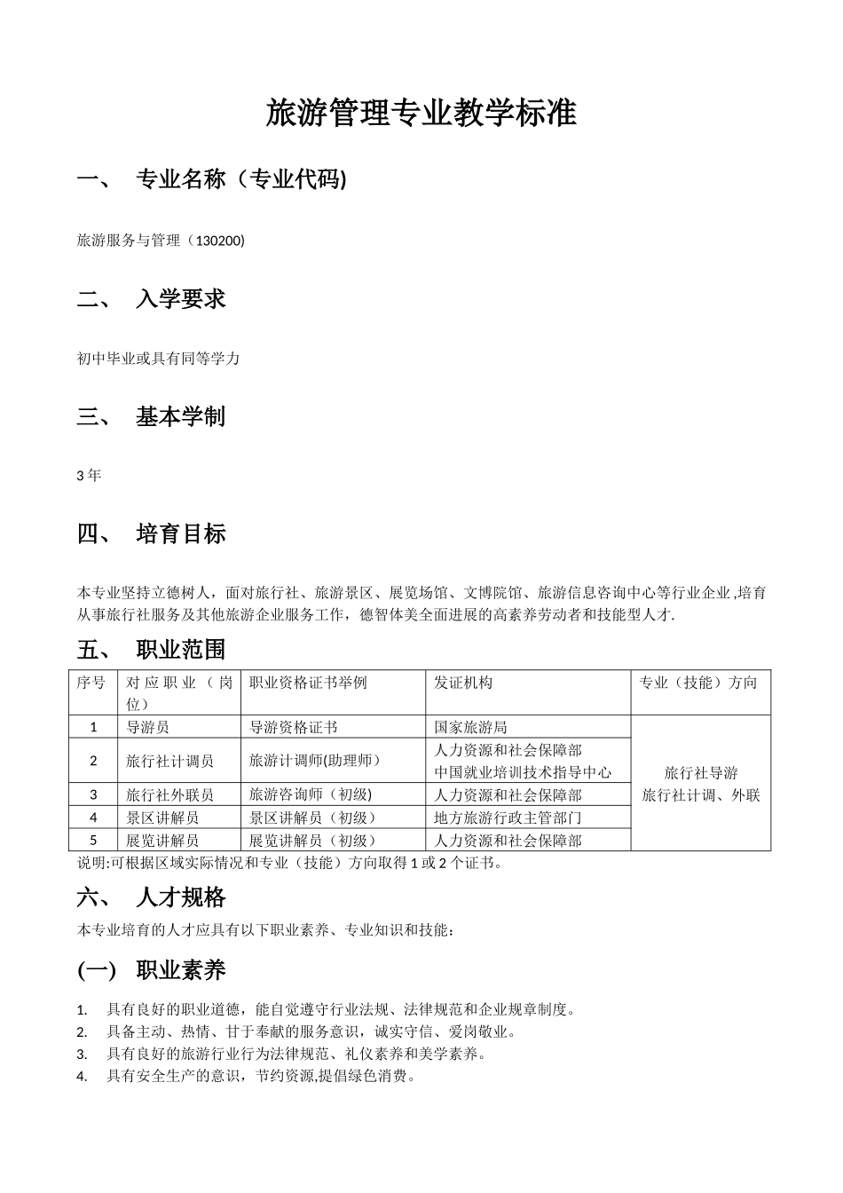 中职旅游服务与管理专业教学标准_第1页