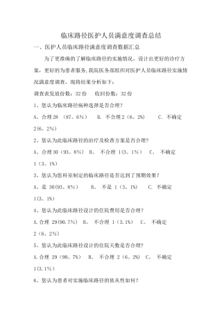 临床路径医护人员满意度调查总结