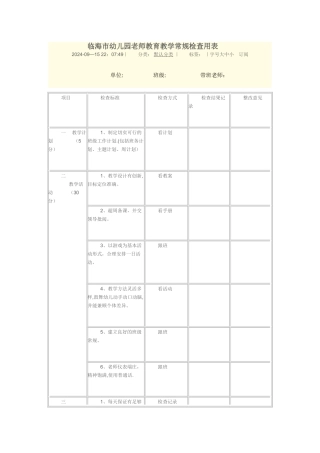 临海市幼儿园教师教育教学常规检查用表