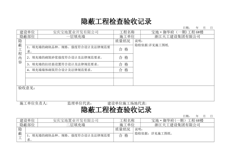 主体填充墙隐蔽工程检查验收记录_第1页