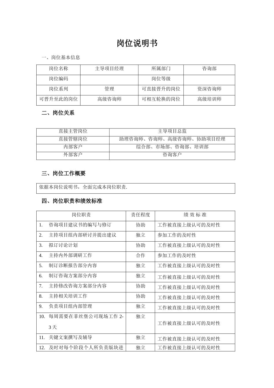 主导项目经理岗位说明书_第1页