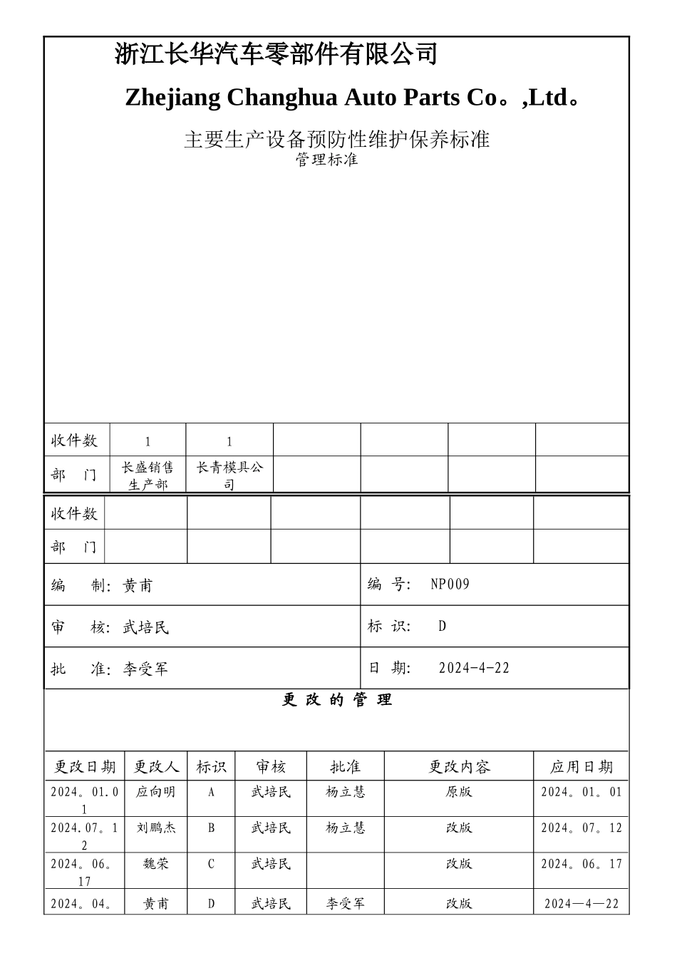 主要生产设备预防性维护保养标准_第1页