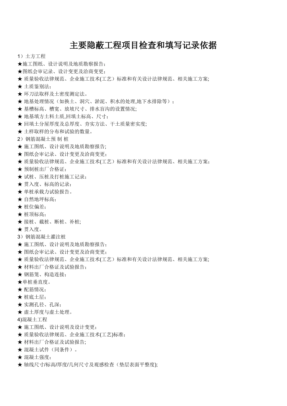 主要隐蔽工程项目检查和填写记录依据_第1页