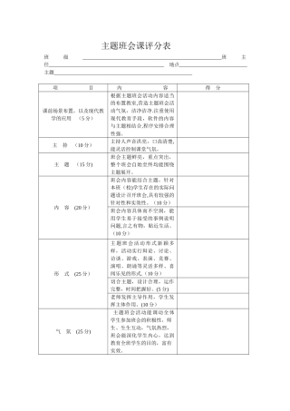 主题班会的评分表