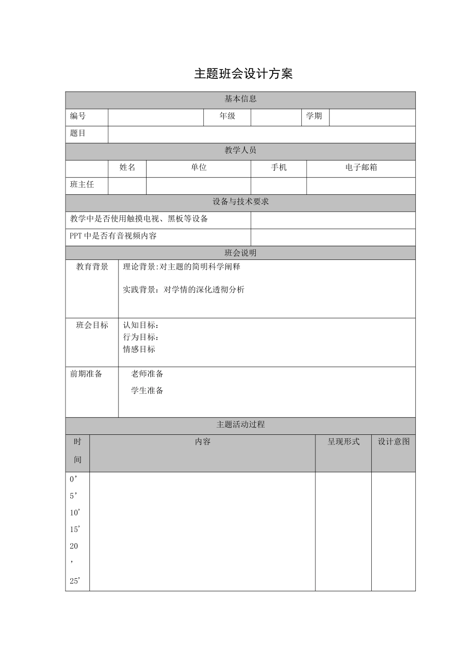 主题班会设计方案模板_第1页