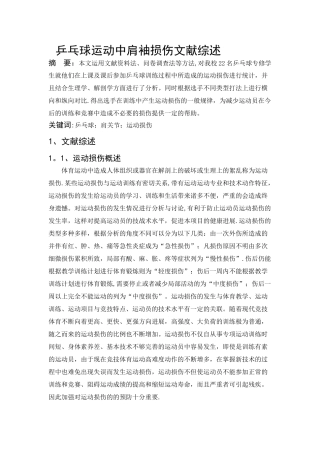 乒乓球运动中肩袖损伤文献综述课稿