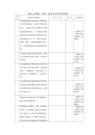 乙炔气瓶使用管理安全检查表