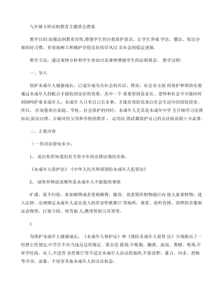 九年级法制教育主题班会教案讲解