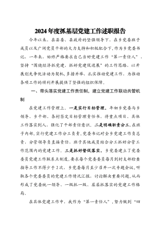 乡党委书记抓党建工作专项述职报告