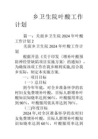 乡卫生院叶酸工作计划