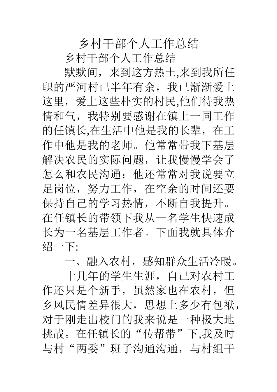 乡村干部个人工作总结_第1页