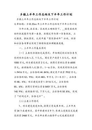 乡镇上半年工作总结及下半年工作计划
