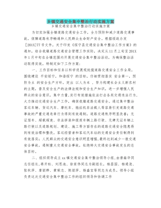 乡镇交通安全集中整治行动实施方案