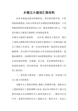 乡镇五小建设汇报材料
