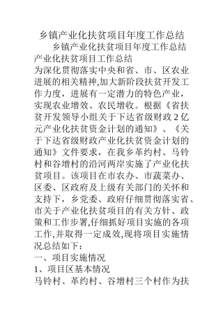 乡镇产业化扶贫项目年度工作总结