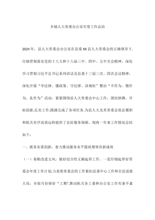 乡镇人大常委办公室年度工作总结