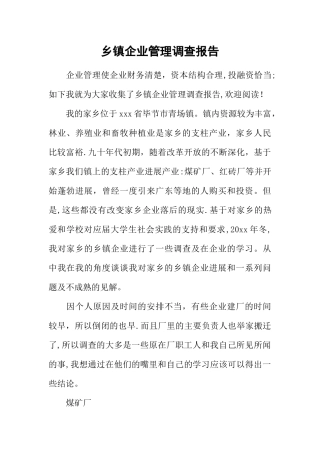 乡镇企业管理调查报告