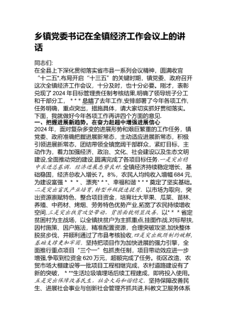 乡镇党委书记在全镇经济工作会议上的讲话