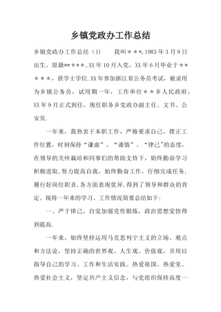 乡镇党政办工作总结