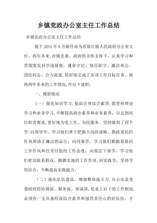 乡镇党政办公室主任工作总结