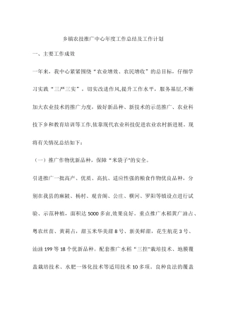 乡镇农技推广中心年度工作总结及工作计划