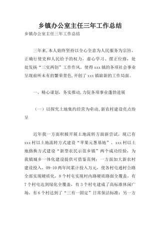 乡镇办公室主任三年工作总结